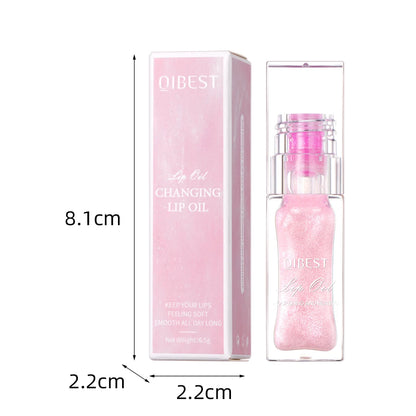 QIBEST 1pc Temperature Color Change Lip Oil Lipgloss Moisturizing Lasting Pink Clear Lip Glaze Pearlescent Lipgloss Makeup New