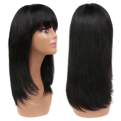 Human Hair Wigs with Bangs BOBO Wig Straight Short Bob Wig Human Hair Natural Color 14inch 150% Density Bob Wig