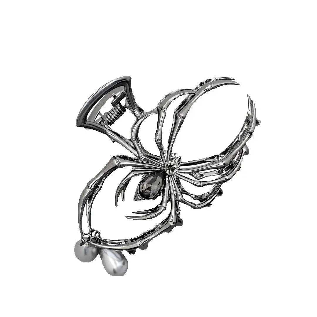 1Pcs Halloween Black Spider Hair Claw Clips with Pearl Charm Design,Metal Gothic Punk Hair Clips Strong Hold Hair Accessories