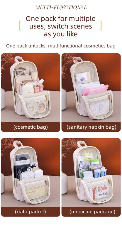 Stand-Up Flap Cosmetic Pouch Portable for Business Trips Makeup Bag Medicine Storage Pouch PU Makeup Brush Storage Cosmetic Bags