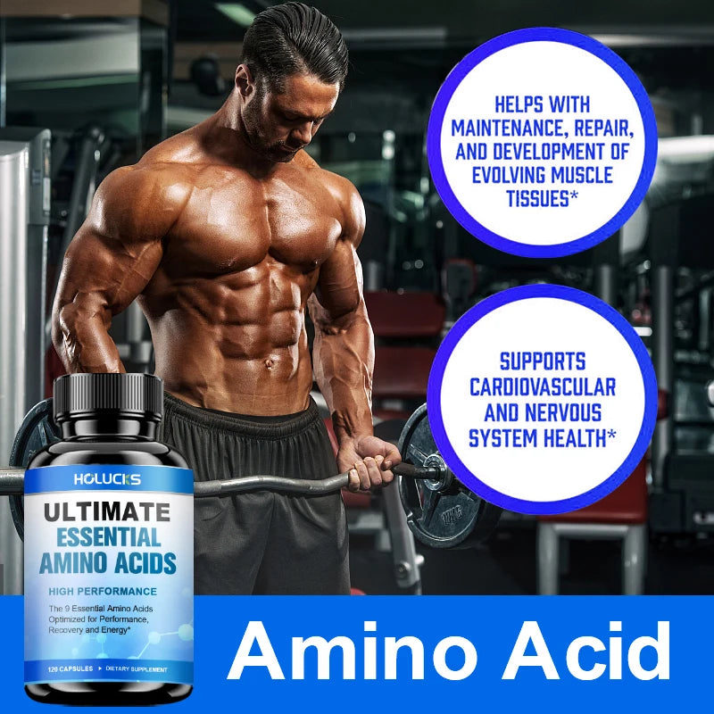 HOLUCKS Essential Amino Acids EAA Supplement 9 EAAs 120 Tablets Muscle Recovery Energy Performance