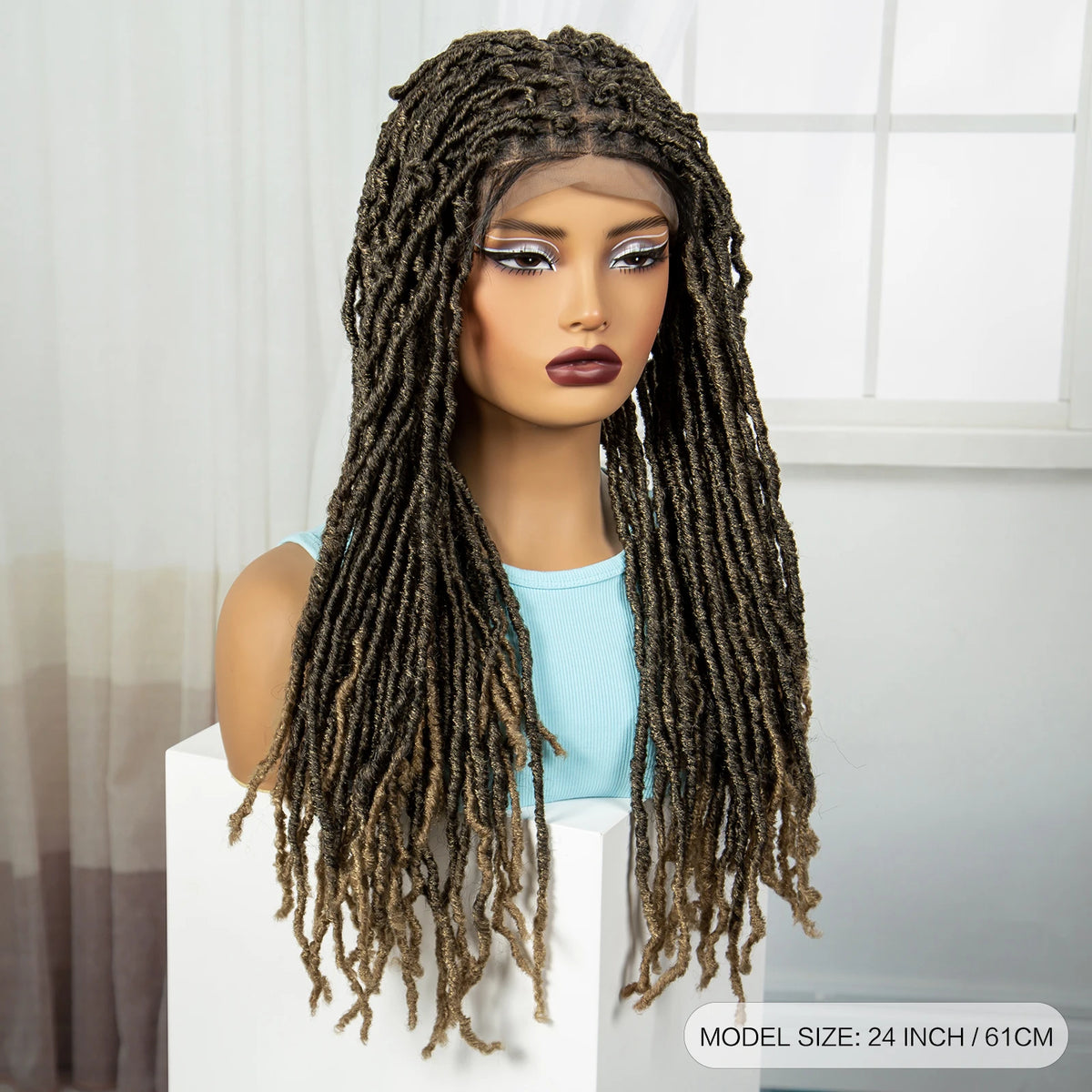 24Inch Full Lace Locs Braided Wigs with Baby Hair Lace Frontal Synthetic Braids Wigs for Black Women Natural HD Lace Braids Wigs