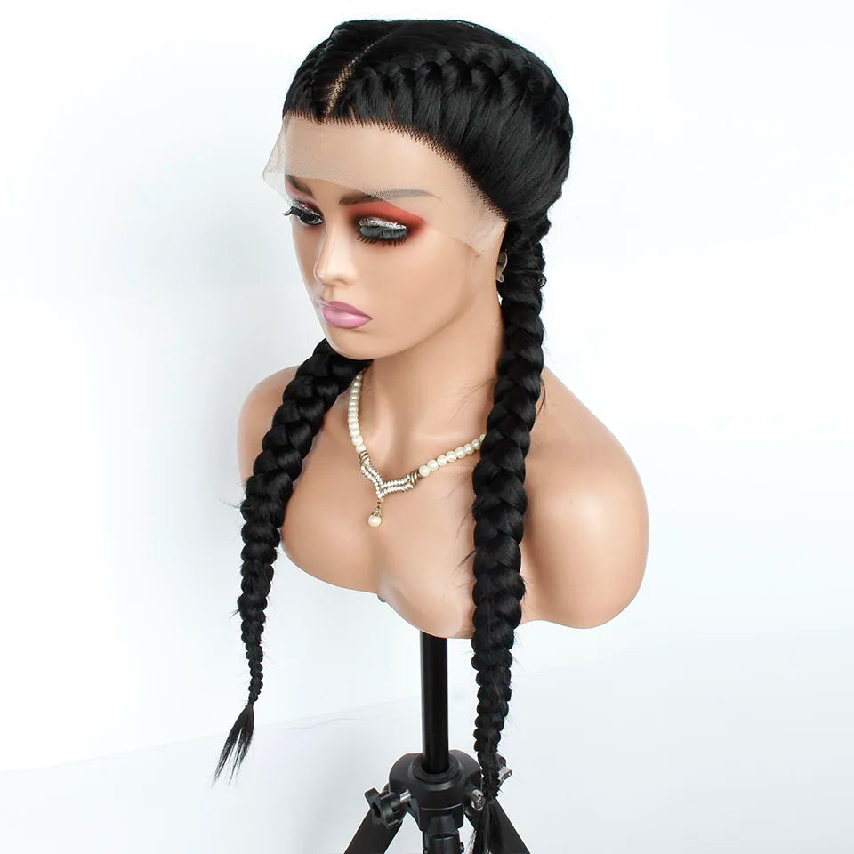 Double Dutch Braids Synthetic Cornrow Braided Wigs Braided Lace Front Wig for Black Women