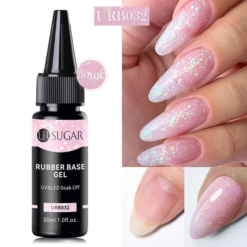 UR SUGAR 30ml Pink Gold Flakes Rubber Base Gel Refill Package Aurora Glitter Sequins Varnish Soak Off UV LED Gels Polish