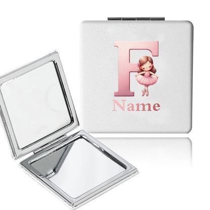 Customized Name PU Handheld Makeup Mirror Cover Dressing Double-Sided Portable Foldable Pocket Cosmetic Mirror