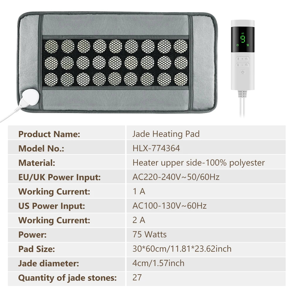 Jade Heating Pad for Period Comfort, Warm Belly Wrap with 27 Natural Jade Stones, 9 Heat Levels, 4 Timers, Washable Mat