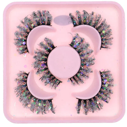3 Pair Halloween Style Dreamy Sequins Glitter False Eyelashes Whole Strip Fluffy DIY Lashes Cosplay Stage Eye Makeup