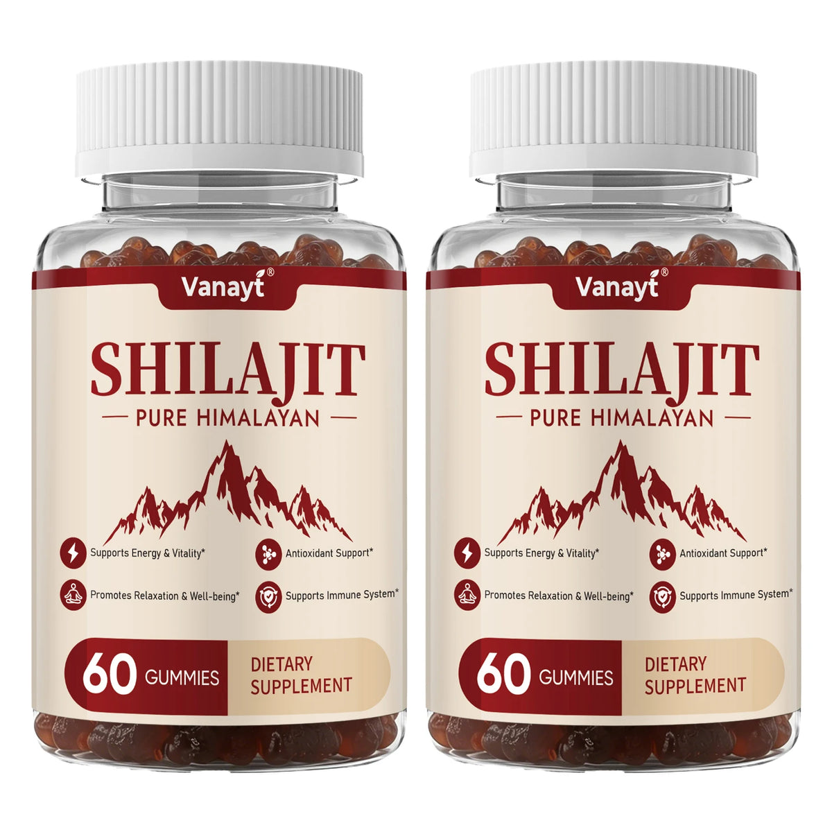 Vanayt Pure Himalayan Shilajit Gummies 3000mg Ashwagandha Ginger Herbal Supplement 60Pcs Support Energy Immunity Antioxidant