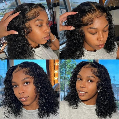14 16 Inch Curly Deep Wave 13x4 Lace Frontal Wigs Short Bob Wig Brazilian Remy 100% Human Hair 4x4 Transparent Lace Front Wig
