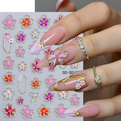 1 Sheet 5D Embossed Sunflower Nails Sticker Cute Spring Summer Floral Nail Decals Self-Adhesive Sunflower Nail Supplies DIY SW2$