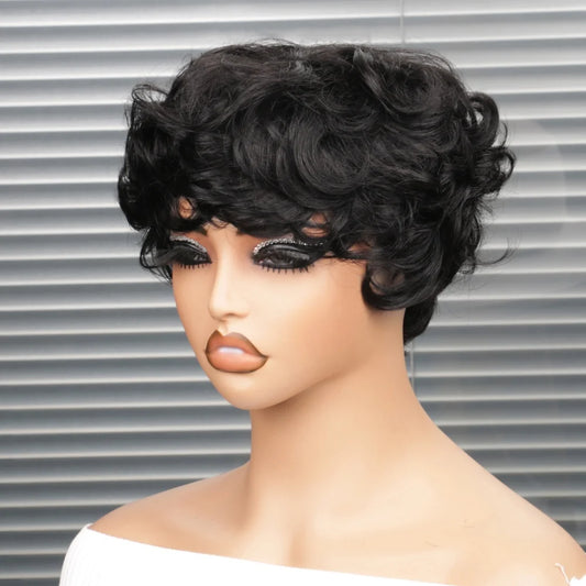 Short Pixie Cut Wig Curly Bob Wig Human Hair For Black Women Machine Made Wigs With Bangs Colored Brazilian Wig Human Hair Wigs