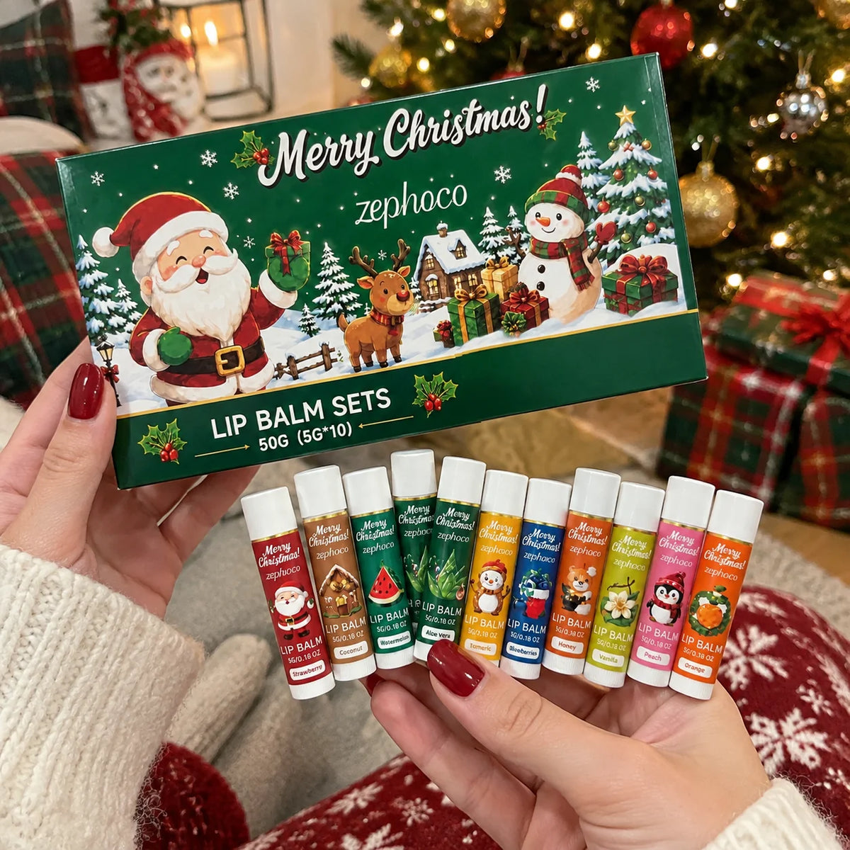 Christmas Lip Balm Gift Set 10 Count Assorted Fruit Flavors Stocking Stuffers Nourishing Moisturizing for Women 5g Fro Dry Skin