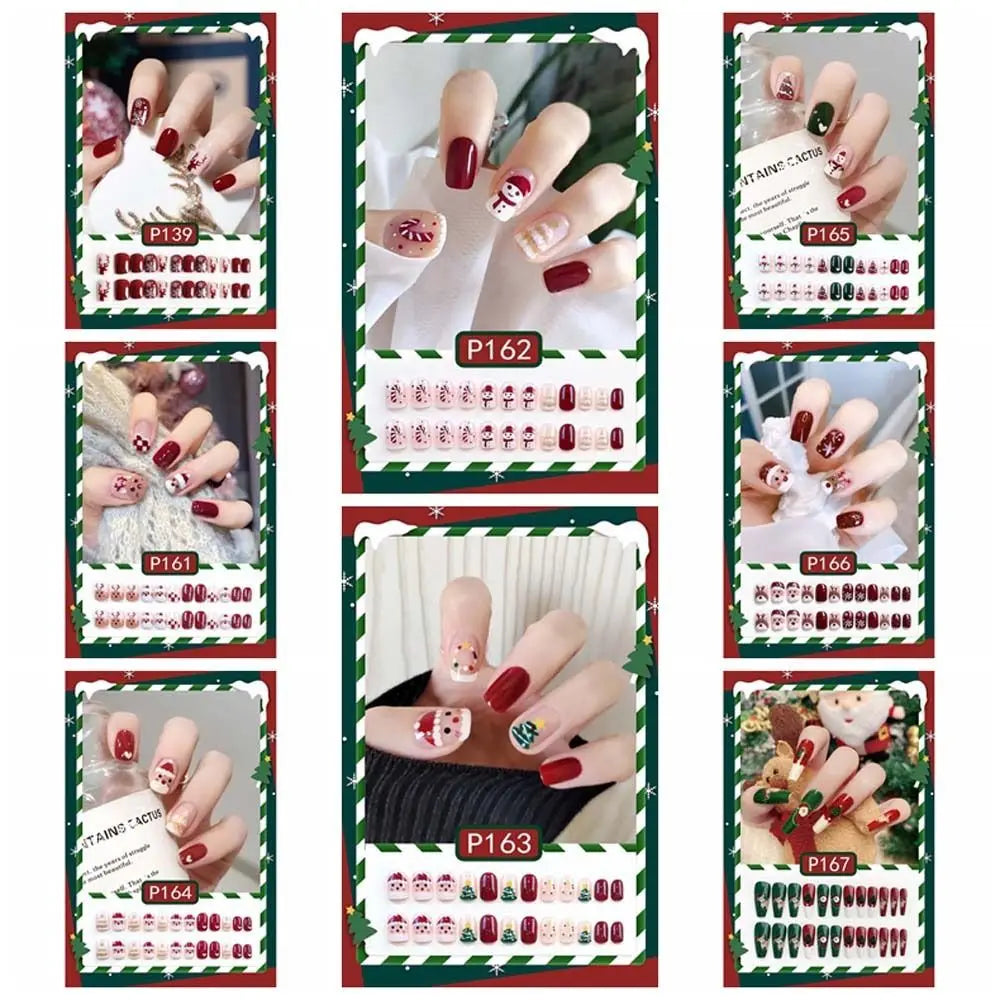 24Pcs/set Christmas Snowflake Christmas False Nails Nail Supplies Elk Pattern Christmas Fake Nails DIY Nail Accessories