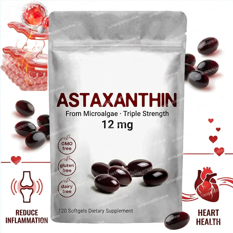 120Softgels Astaxanthin Capsules Support Eye,Joint And Skin Health And Immunity Promote Cardiovascular Health Reduce Blood Clots