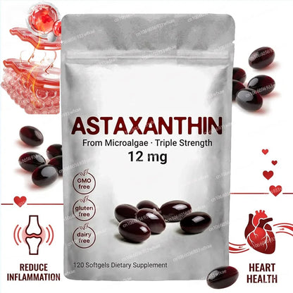 120Softgels Astaxanthin Capsules Support Eye,Joint And Skin Health And Immunity Promote Cardiovascular Health Reduce Blood Clots