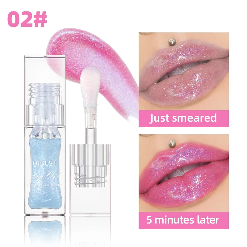 QIBEST 1pc Temperature Color Change Lip Oil Lipgloss Moisturizing Lasting Pink Clear Lip Glaze Pearlescent Lipgloss Makeup New