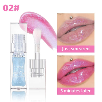 QIBEST 1pc Temperature Color Change Lip Oil Lipgloss Moisturizing Lasting Pink Clear Lip Glaze Pearlescent Lipgloss Makeup New