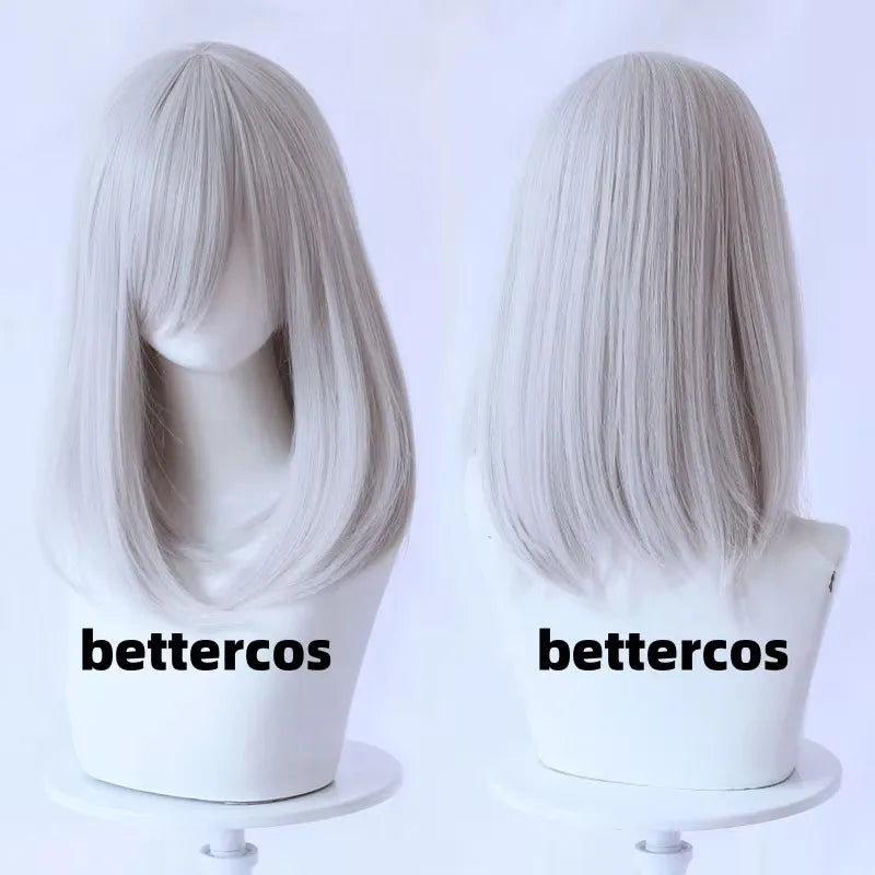 High Quality 40cm Medium Cosplay Wig With Bang Blond Pink Red White Gray Heat Resistant Synthetic Hair Wigs + Wig
