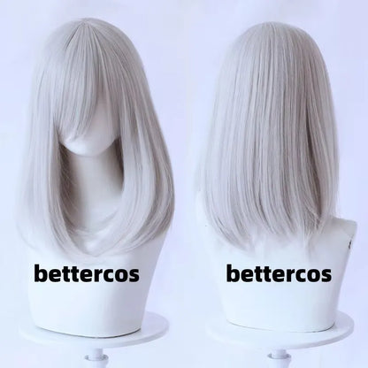 High Quality 40cm Medium Cosplay Wig With Bang Blond Pink Red White Gray Heat Resistant Synthetic Hair Wigs + Wig