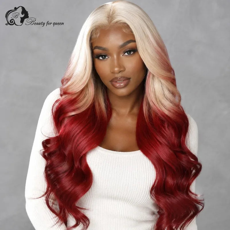 Voluminous Platinum Cherry Ombre Body Wave Wig Long Transparent 180 Density Soft Bouncy Baby Hair Glue And Go Premium Shiny