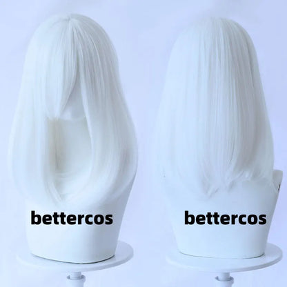 High Quality 40cm Medium Cosplay Wig With Bang Blond Pink Red White Gray Heat Resistant Synthetic Hair Wigs + Wig