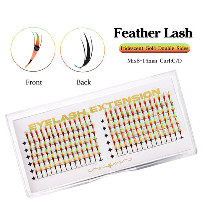 RUJADE Glitter Colored Feather Shape Premade Fan Lashes Eyelash Extension Manga Fairy Faux Lash Clusters For Christmas Makeup