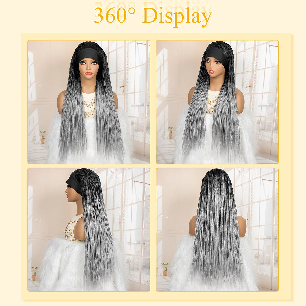 Full Machine Made Braided Wigs with Headband 30 Inches Colored Synthetic Braiding Wigs with Hair Band for Black Women