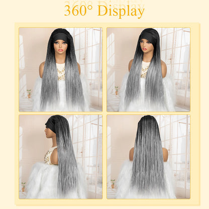 Full Machine Made Braided Wigs with Headband 30 Inches Colored Synthetic Braiding Wigs with Hair Band for Black Women