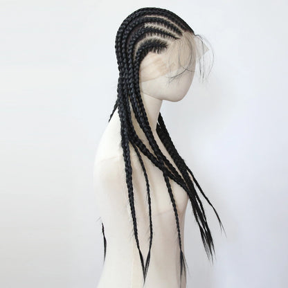 Black Braided Wigs Synthetic Full Lace Wig Glueless Full Lace Synthetic Wig Heat Resistant Fiber Wig for Women Daily Wear