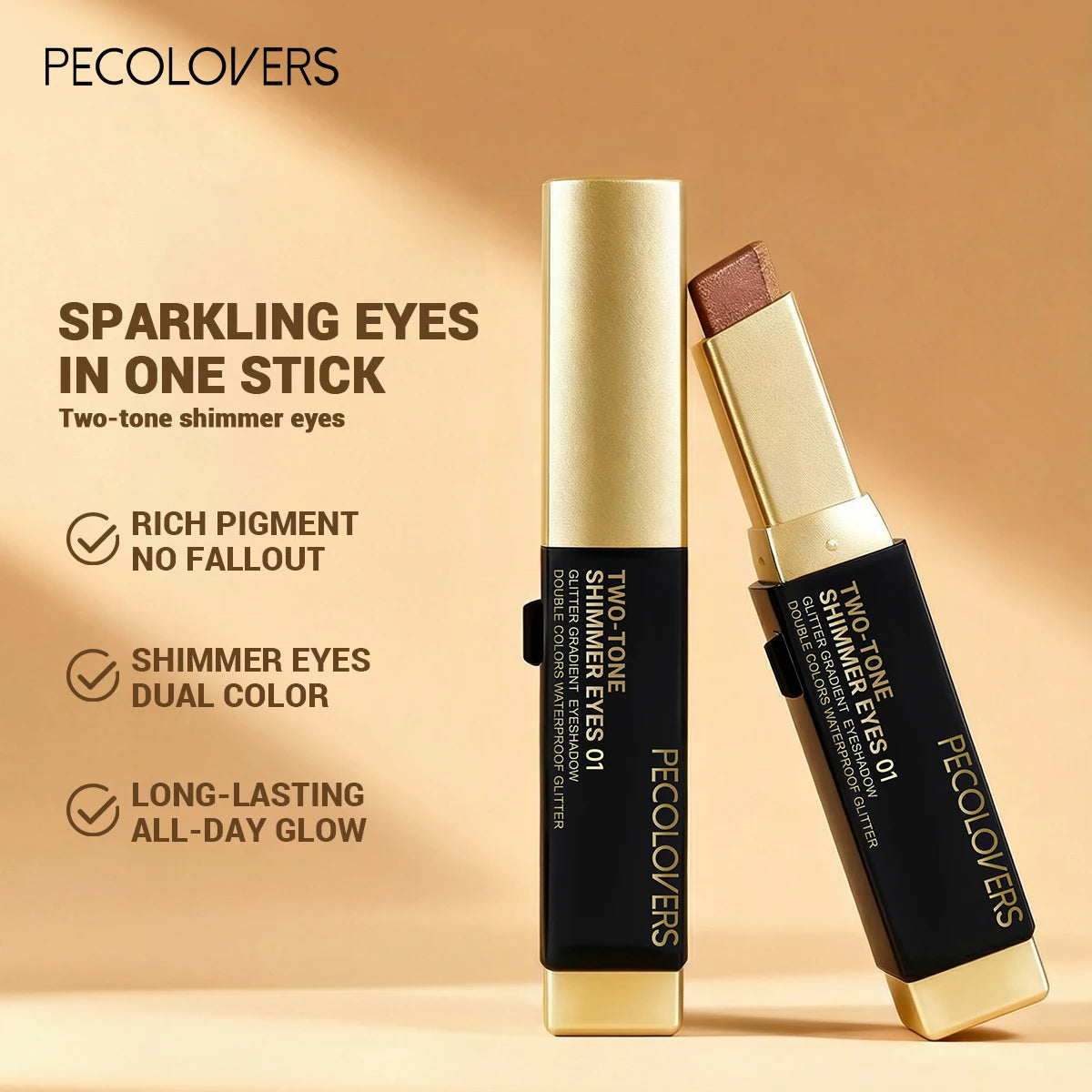 1Pc Dual-Color Eyeshadow Stick, Blendable Eye Color For Daily Makeup, Brown And Pink, Cosmetic Eye Makeup Product