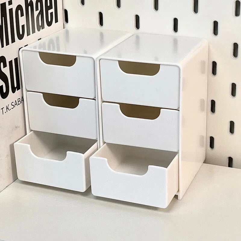 3-Tier Cosmetic Storage Box Organizer With Drawers Multifunctional Countertop Storage For Jewelry Makeup Brush Office Supplies