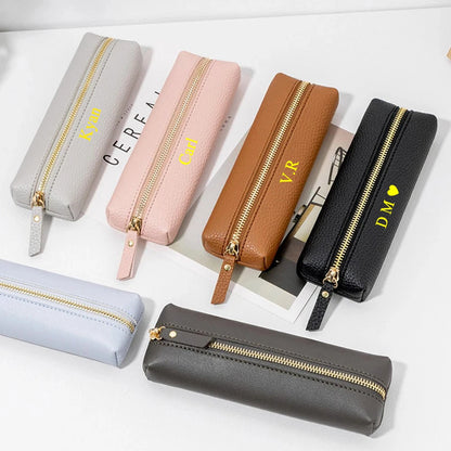 Custom Name Leather Makeup Pouch, Soft Portable Pen Bag Makeup Case, Multifunctional Storage & Travel Cosmetic Bag for Daily Use