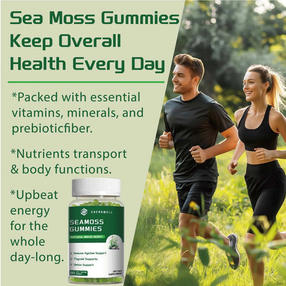 Sea Moss Gummies, Irish Sea Moss with Bladderwrack Burdock Root Elderberry & Black Cumin Seed Oil, Dietary Supplement, Immune System Support, 60 Gummies