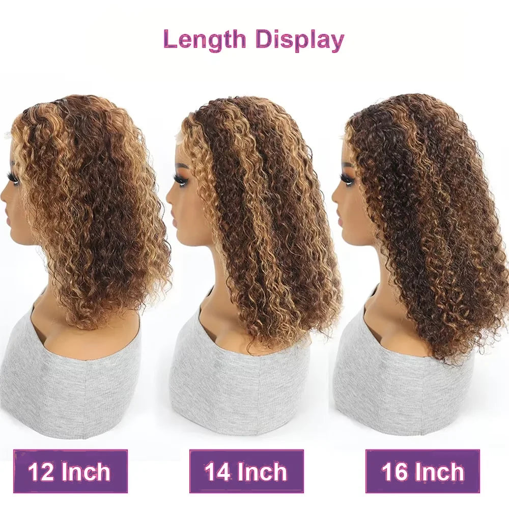 Deep Wave Highlight 13x4 HD Lace Front Bob Wigs Water Wave Human Hair Lace Frontal Wig 10-16 Inch 4/27 Color Preplucked Hair Bob