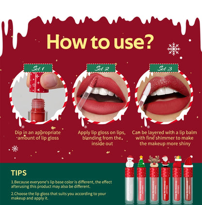 Christmas Lip Gloss Set Waterproof Long-Lasting Moisturizing Lip Skincare Lip Glaze Set Ideal Festive Holiday Christmas Gift