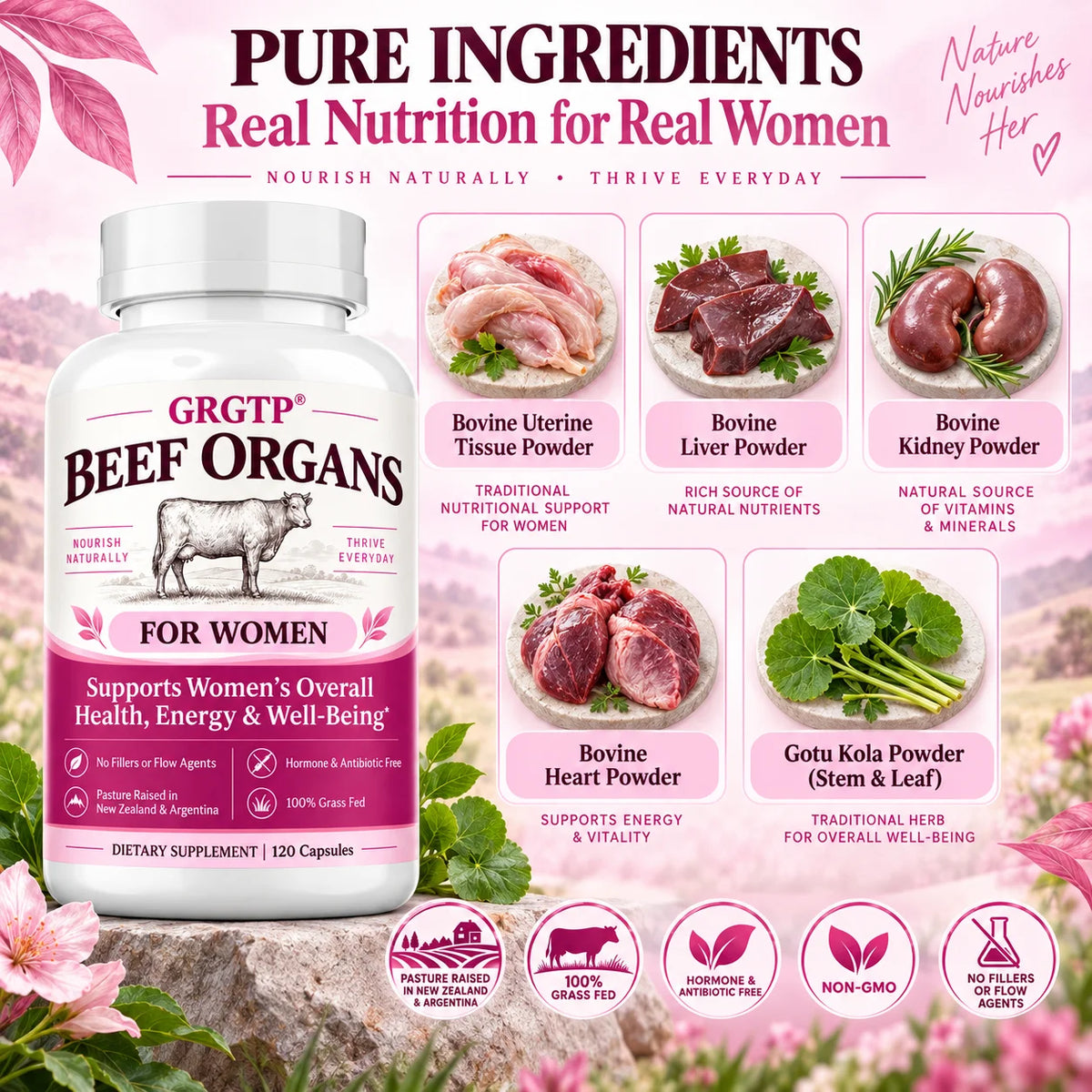 Beef Organs Supplement - Hormone Balance, Supports Women's Overall Health, Energy & Wellbeing, Promote Cellular Energy,Vitality