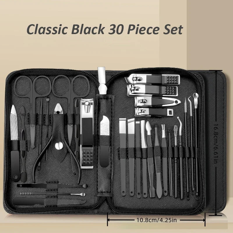 30Pcs Manicure Pedicure Kit Nail Clippers Kit Professional Stainless Steel Nail Care Tool Toenail Clipper Cutters Travel Case
