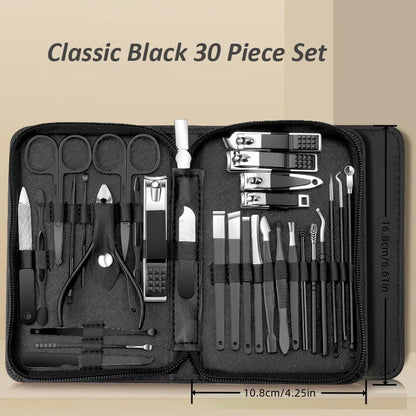 30Pcs Manicure Pedicure Kit Nail Clippers Kit Professional Stainless Steel Nail Care Tool Toenail Clipper Cutters Travel Case