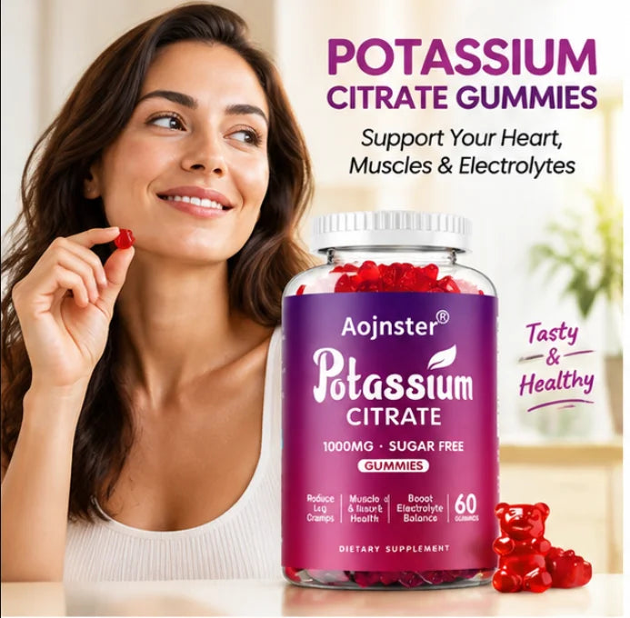 Aojnster Potassium Citrate Gummies 1000mg, Sugar Free Electrolyte Balance Support, 60 Gummy Bears