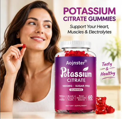 Aojnster Potassium Citrate Gummies 1000mg, Sugar Free Electrolyte Balance Support, 60 Gummy Bears