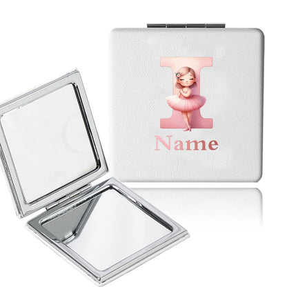 Customized Name PU Handheld Makeup Mirror Cover Dressing Double-Sided Portable Foldable Pocket Cosmetic Mirror