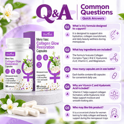 Collagen Glow Restoration Capsules, Boost Metabolism & Support Calorie Balance, Collagen Complex Hyaluronic Acid Magnesium 60Ct
