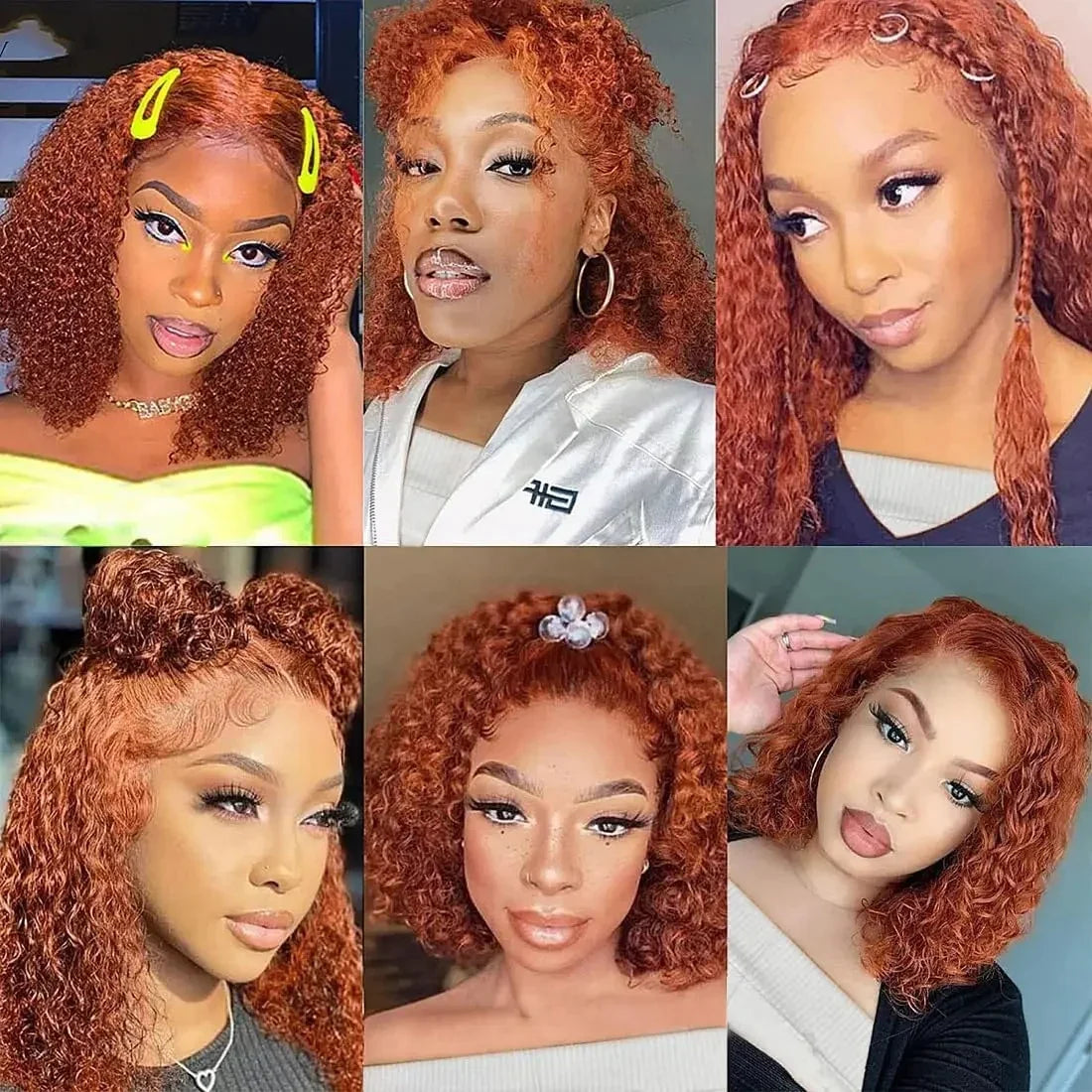 100% Human Hair Ginger Brown Bob Wig 220 Density Transparent Deep Wave 13x4 Lace Frontal Wigs Highlight Curly Short Bob Wig