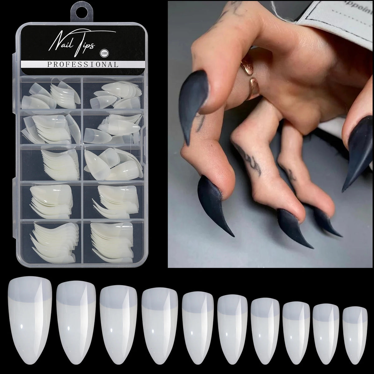 100pcs Special Shaped False Nails Acrylic Curved Nail Tips Clear White Full Cover Fake Nail Eagle Nail Extension Manicure Tool
