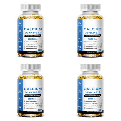Calcium D3 K2 B12 Capsules for Bone, Teeth & Joint Support, Muscle, Immune & Nerve Health, Gluten-Free & Non-GMO, 120 Capsules