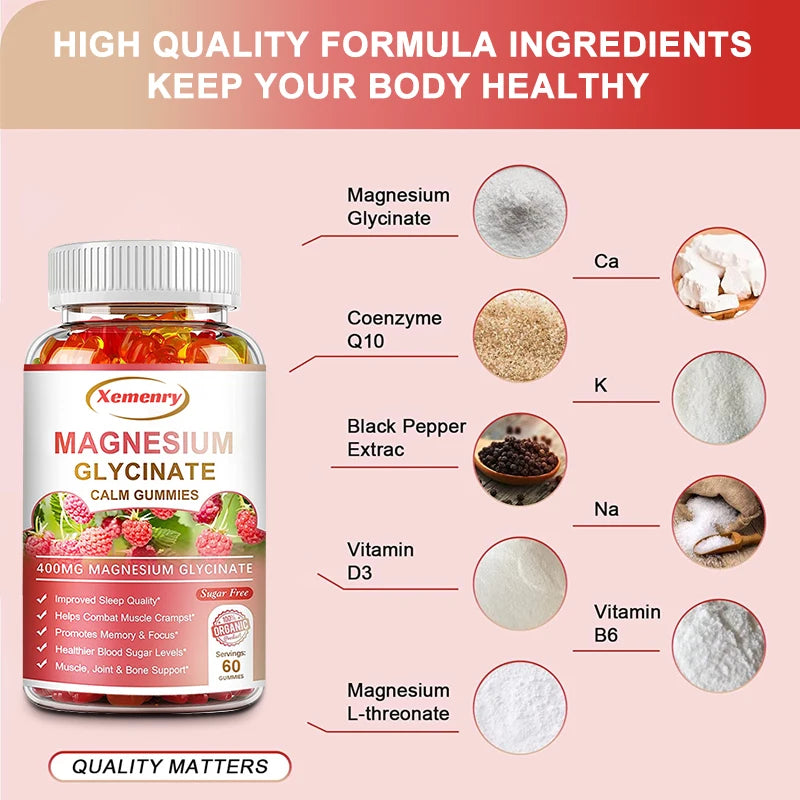 Magnesium Glycinate Gummies 400 Mg - 100 Vegetarian Gummies - Supports Muscle, Joint and Heart Health