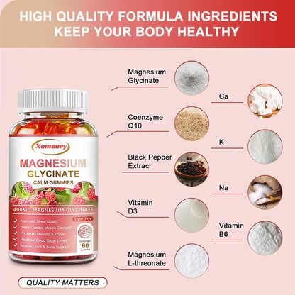 Magnesium Glycinate Gummies 400 Mg - 100 Vegetarian Gummies - Supports Muscle, Joint and Heart Health