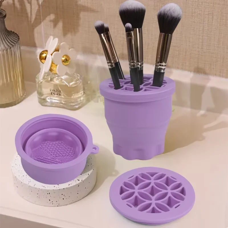 1PC Silicone Washing Bowl Makeup Brush Cleaning Box Make-up Egg Drying Tool Set Powder Puff Washer Sponge Storage Artifact