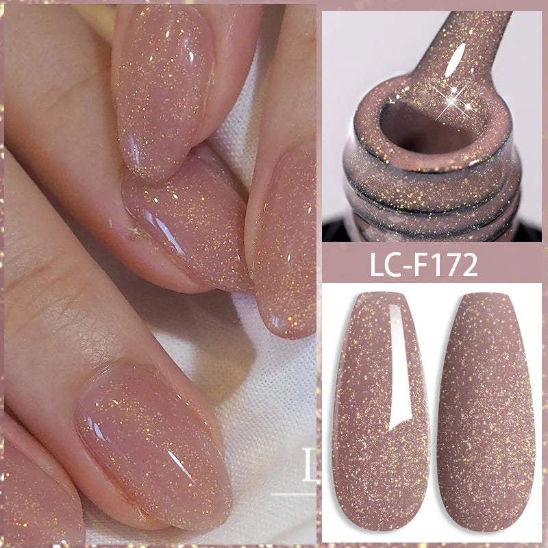 LILYCUTE 7ML Champagne Gold Reflective Glitter Gel Nail Polish Superflash Colorful Sparkling Effect For Manicure Nail Art UV Gel
