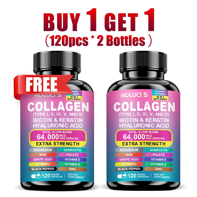 Collagen Capsules with Vitamin A C E Biotin, Support Skin Nail Joint Health, Hair Growth, Anti Aging, Firming, Whitening, Energy